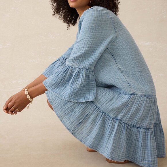 Faherty Dune Cotton Gauze Kasey Dress Light Indigo Wash Size Small - Picture 2 of 10